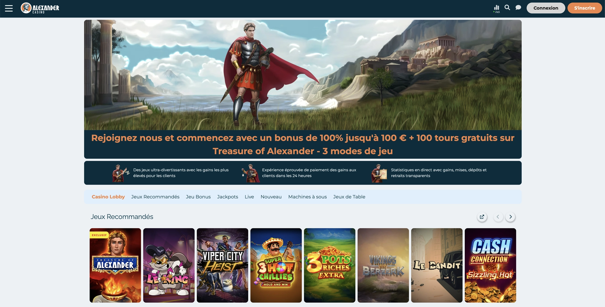 Page d'accueil de Alexander Casino