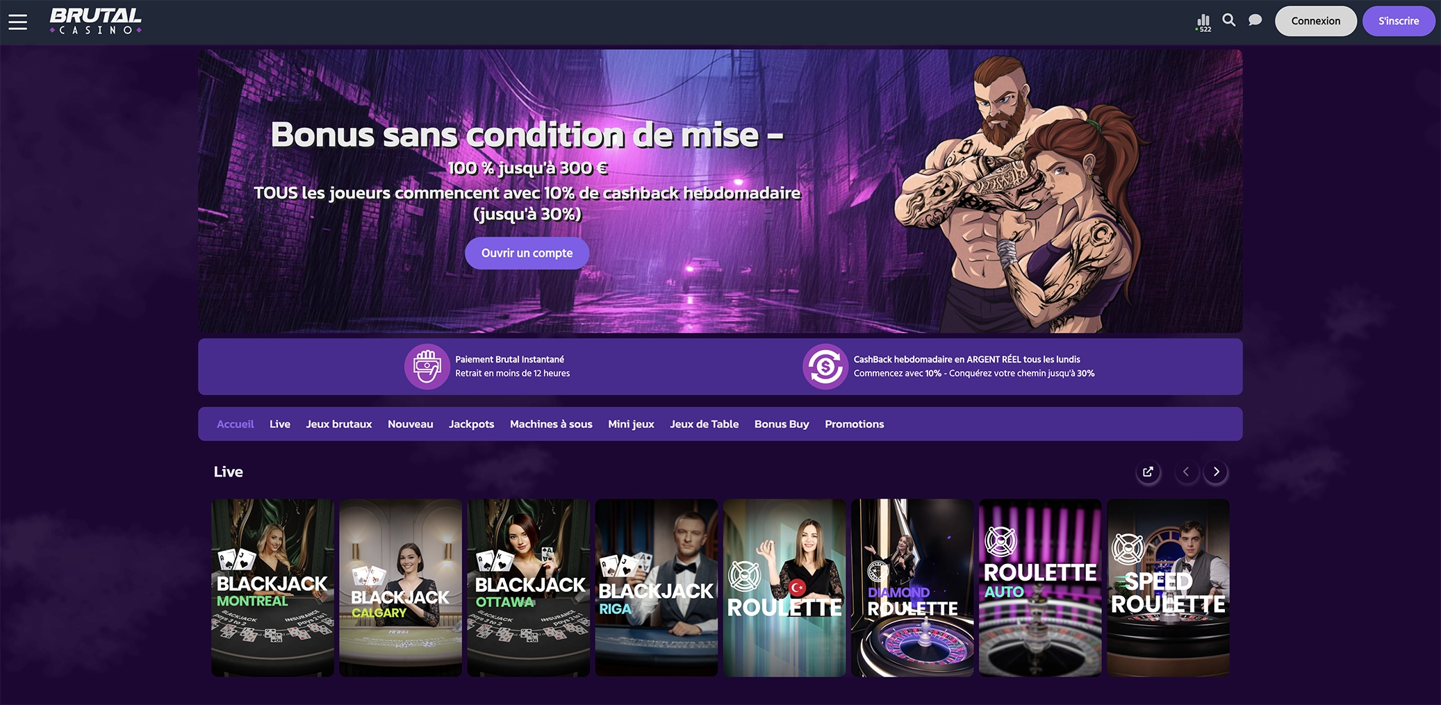 Page d'accueil de Brutal Casino