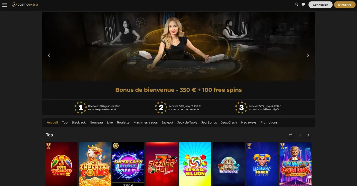 Page d'accueil de Casino Extra