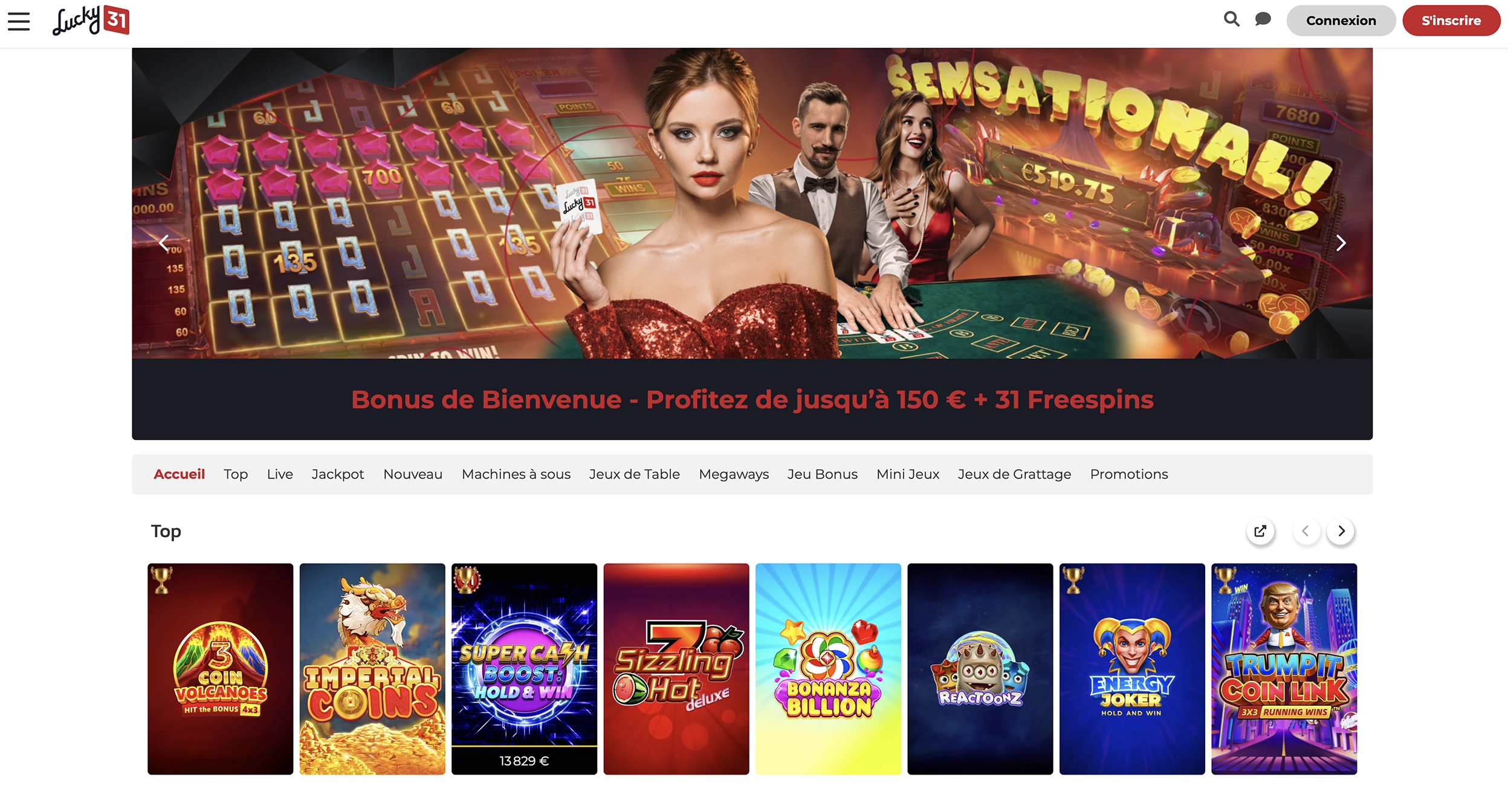 Page d'accueil de Lucky 31 Casino