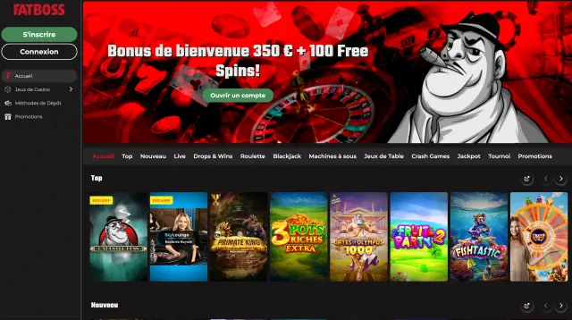 Page d'accueil de Fatboss Casino
