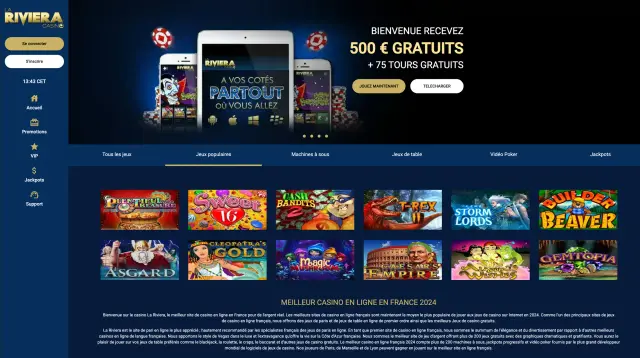 Page d'accueil de La Riviera Casino