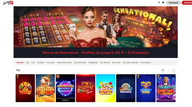 Page d'accueil de Lucky 31 Casino