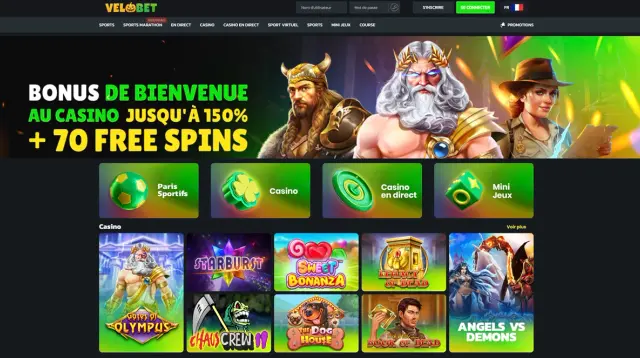 Page d'accueil de Velobet Casino