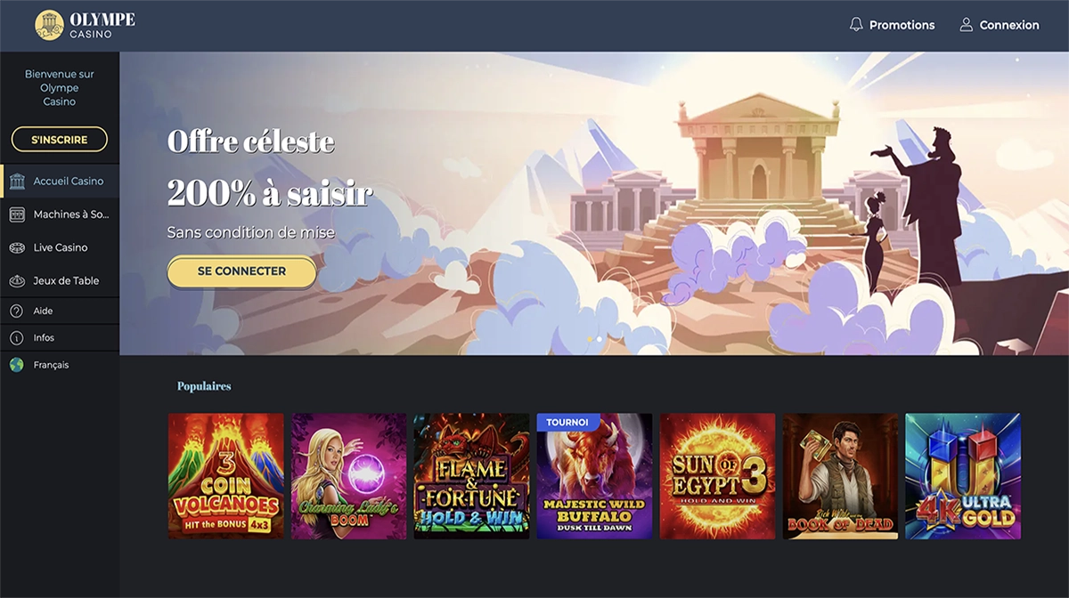 Page d'accueil de Olympe Casino