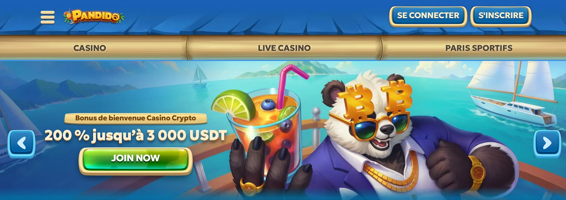 Page d'accueil de Pandido Casino
